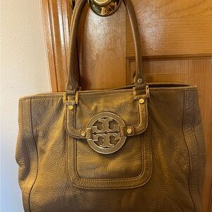 Tory Burch Pebbled Leather Tote with Logo Medallion